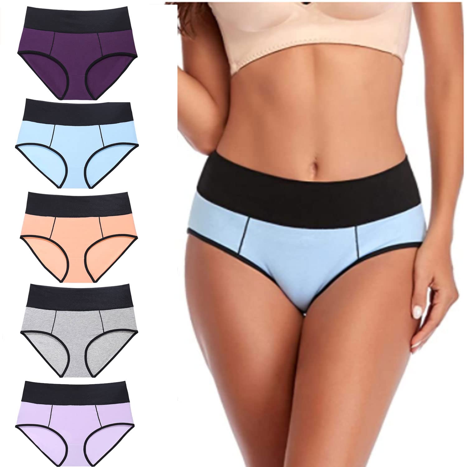 CVVOT High Waisted Cotton Panties for Women - Comfortable Tummy Control Bikini Briefs - Breathable Underwear for Everyday Wear, Yoga & Lounge