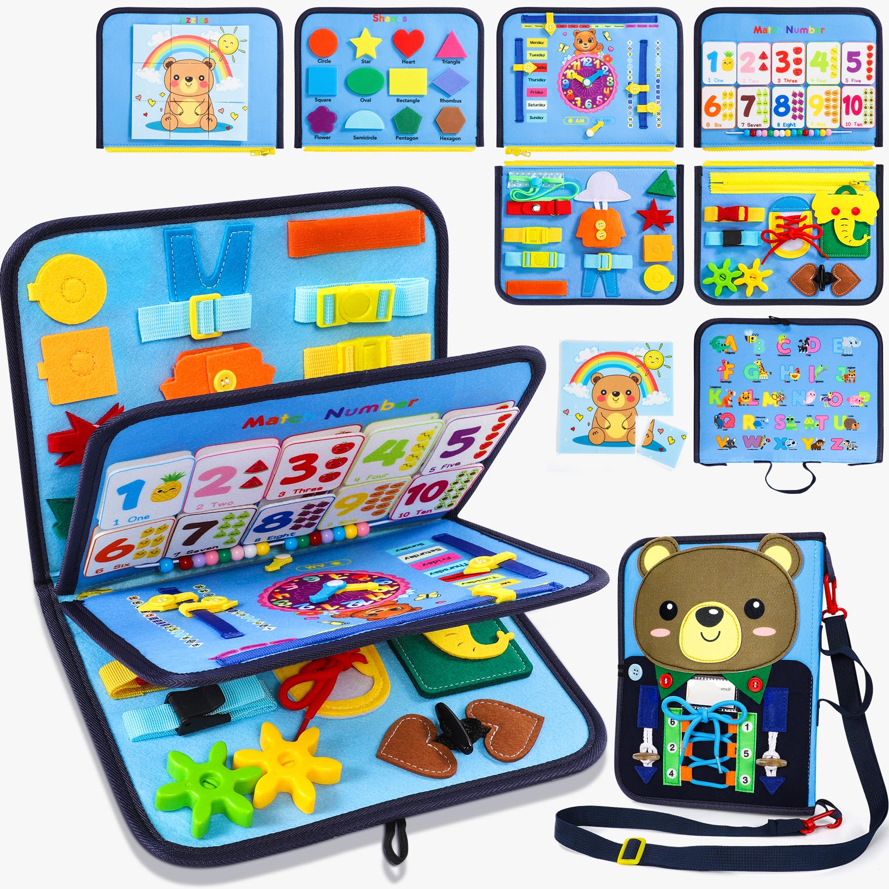 STARRYBB Montessori Busy Board for Toddlers 1-4 Years Old - Sensory Learning Toy for Boys & Girls, Educational Travel Activity Book for Airplane & Car Rides - Perfect Preschool Gift for Kids