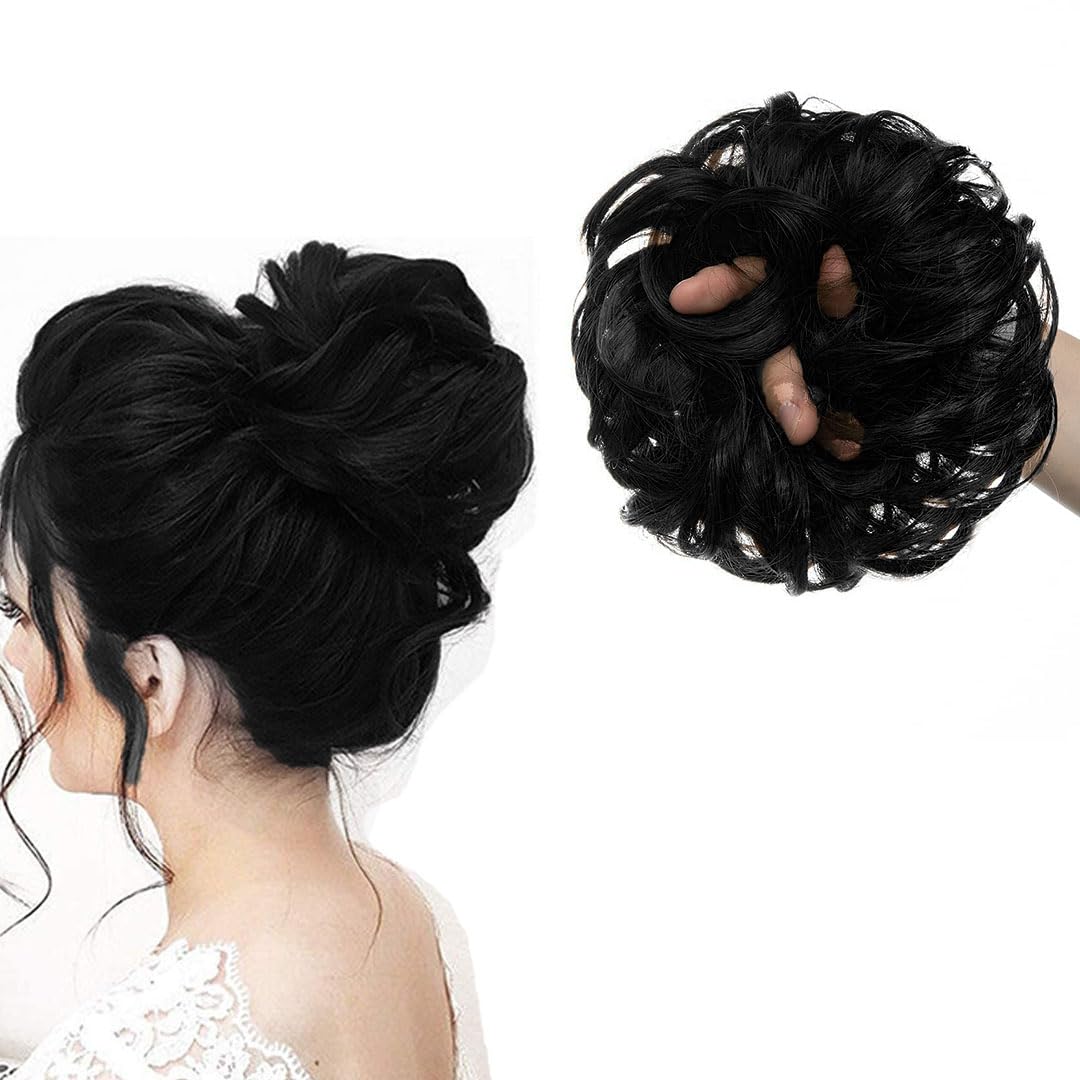 Stylish Juda Hair Buns & Messy Bun Hair Extensions for Women - Fake Donut Maker Scrunchies with Elastic Band (Black, 1PC) - Perfect for Updos, Ponytails & Everyday Hairstyles