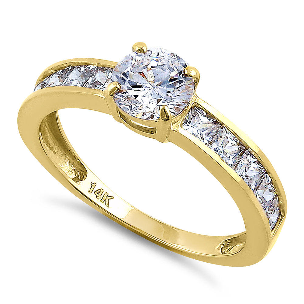 14K Yellow Gold Round & Princess Cut Cubic Zirconia Engagement Ring for Women - Perfect for Proposals, Anniversaries & Special Occasions