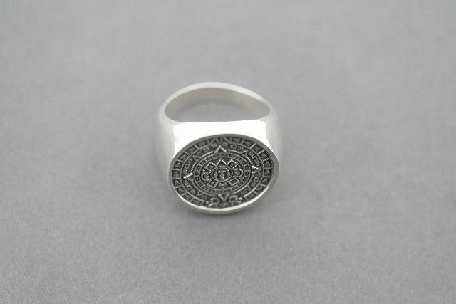Mayan Calendar Signet Ring - 925 Sterling Silver Zodiac Jewelry for Men & Women - Perfect for Gifts, Spiritual Healing & Astrology Enthusiasts