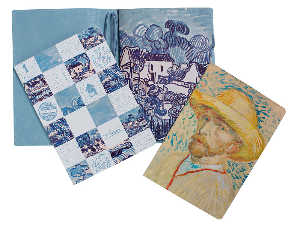 Van Gogh Traveler's Notebook Set - A5 Refillable Journal with Pen Holder & Stickers - Perfect for Travel, Bullet Journaling & Gift Giving
