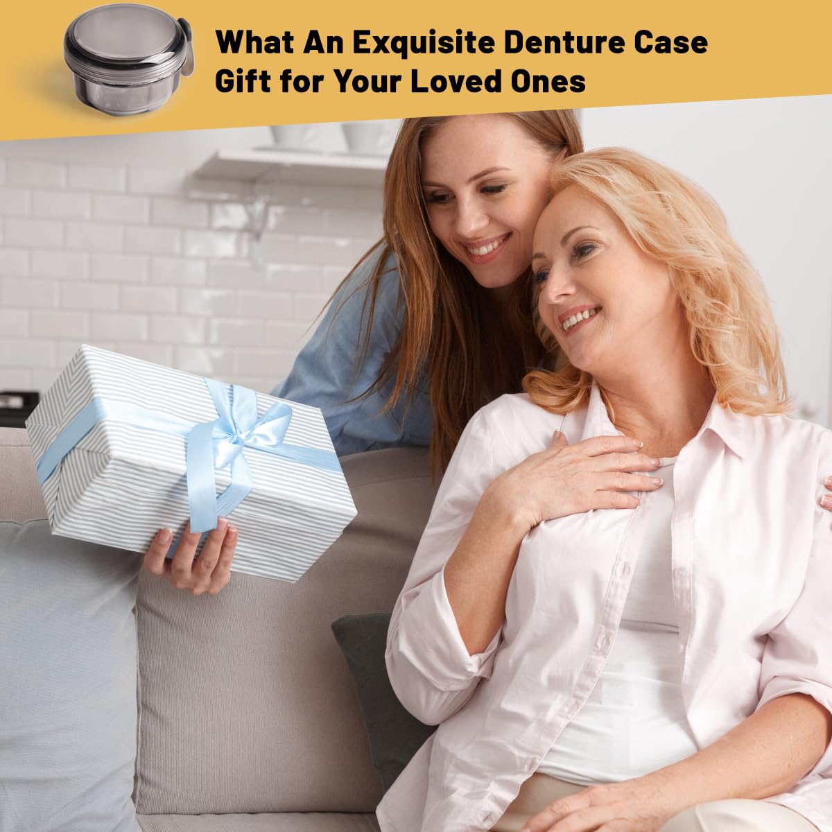 Leak Proof Portable Denture Bath Case - Denture Cleaning Cup & False Teeth Holder, Night Guard & Retainer Soaking Container Box for Travel, Home & Office - Transparent Blue - Perfect for Daily Oral Care & Travel Hygiene