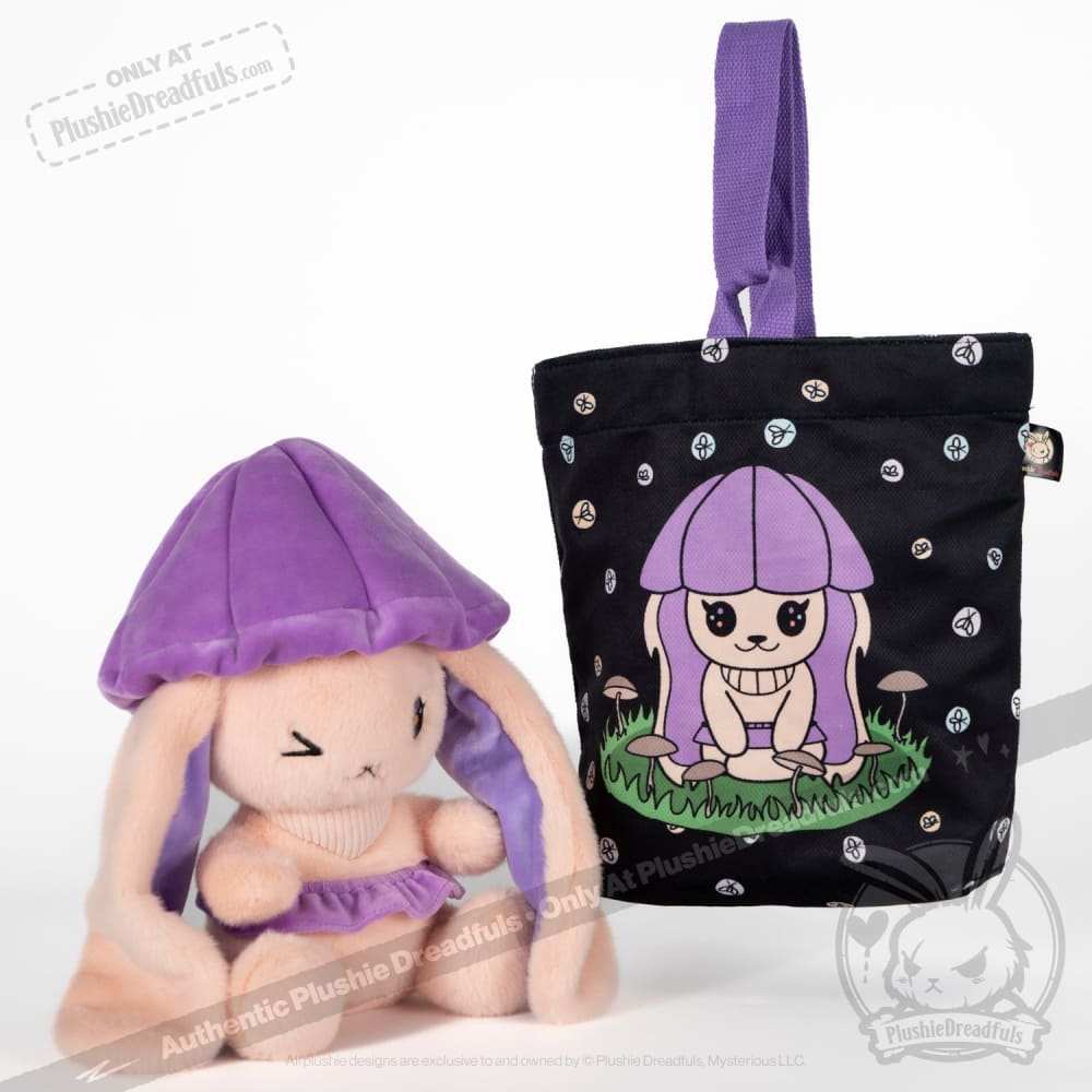 Plushie Dreadfuls Mushroom Rabbit Stuffed Animal with Lilac Bonnet - Soft Cute Bunny Plush Toy for Kids, Gift for Girls, Nursery Decor, Birthday Present