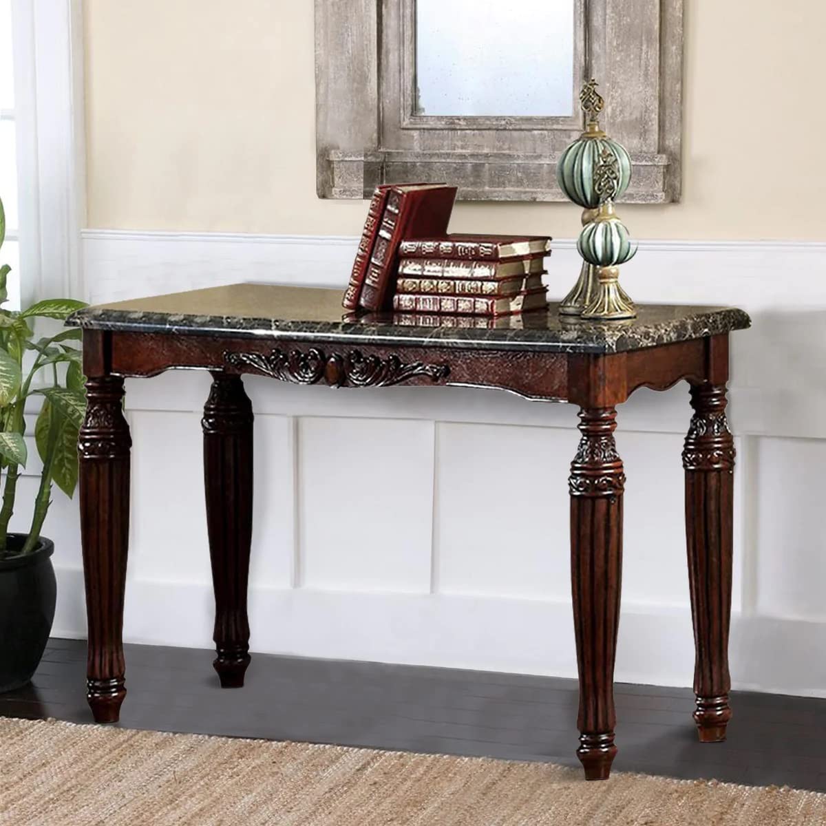 HomVent Traditional Espresso Solid Wood Sofa Table - Elegant Console Table with Faux Marble Top for Living Room, Entryway & Hallway | Perfect for Home Decor, Coffee Table Alternative & Space Saving Furniture