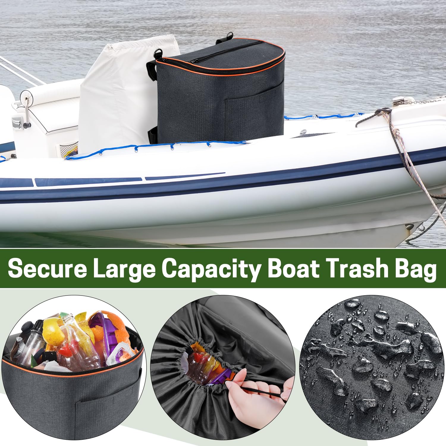 Portable Boat Trash Can - Waterproof Marine Garbage Bin for Boating, Sailing, Fishing & Camping | Reusable Storage Bag for Deck, Dock & RV Use