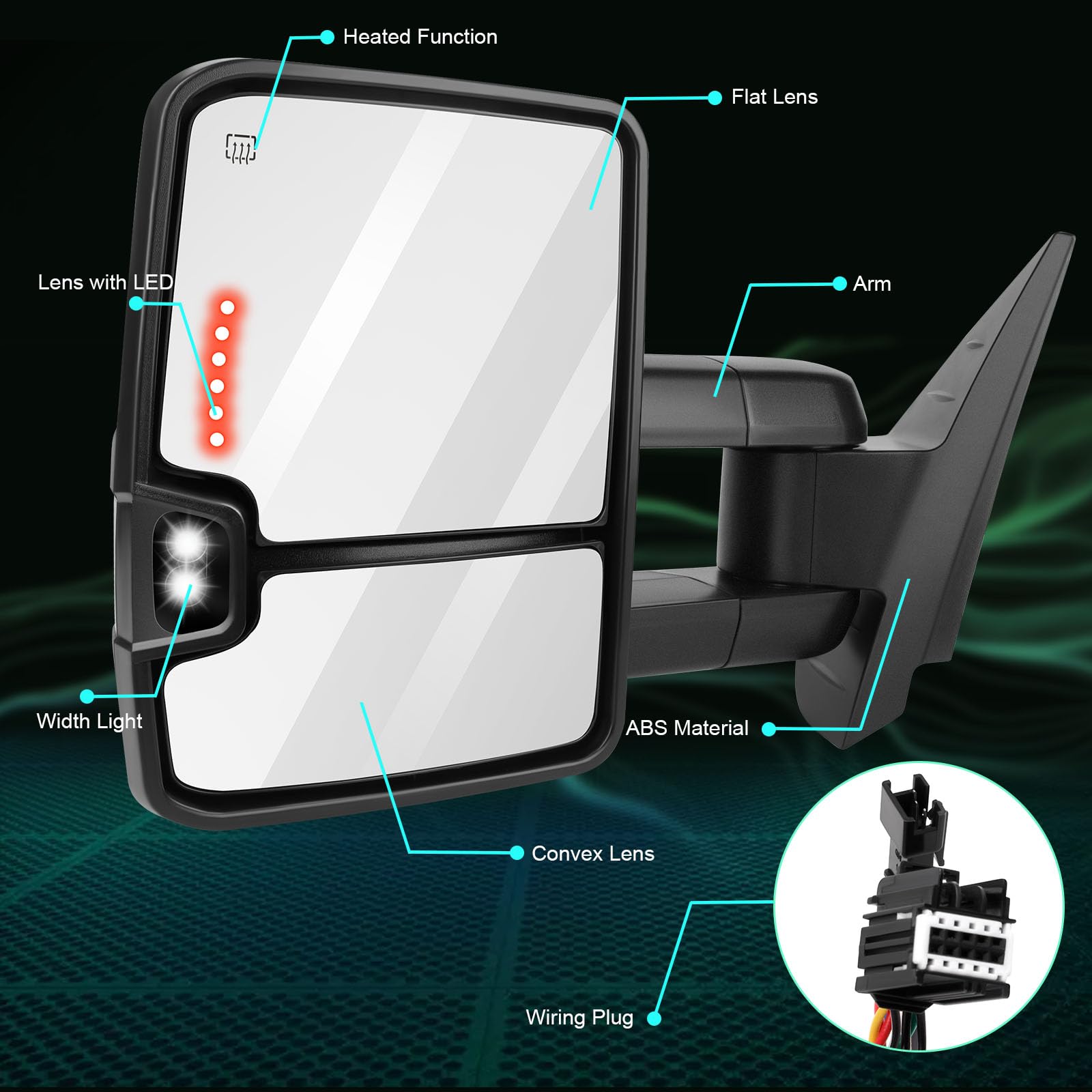 SCITOO Black Towing Mirrors for 2008-2013 Chevy Silverado & GMC Sierra - Power Adjustable Heated LED Turn Signal Running Light Truck Mirrors (Pair LH RH) - Perfect for Towing, Off-Roading & Enhanced Visibility