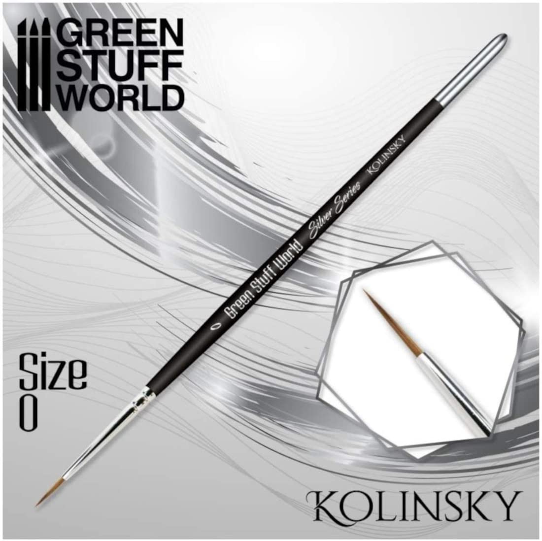 Green Stuff World Silver Series Kolinsky Brush Size 0 (2353) - Premium Model & Miniature Painting Brush for Fine Detailing | Perfect for Warhammer, D&D, and Scale Model Painting