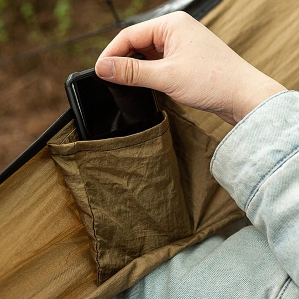 Premium Camping Hammock with Mosquito Net & Tree Straps - 280x140cm Portable Travel Hammock with Heavy-Duty D Carabiners - Lightweight for Backpacking, Beach, Backyard & Outdoor Adventures (Brown) - Perfect for Relaxing, Hiking & Camping Trips