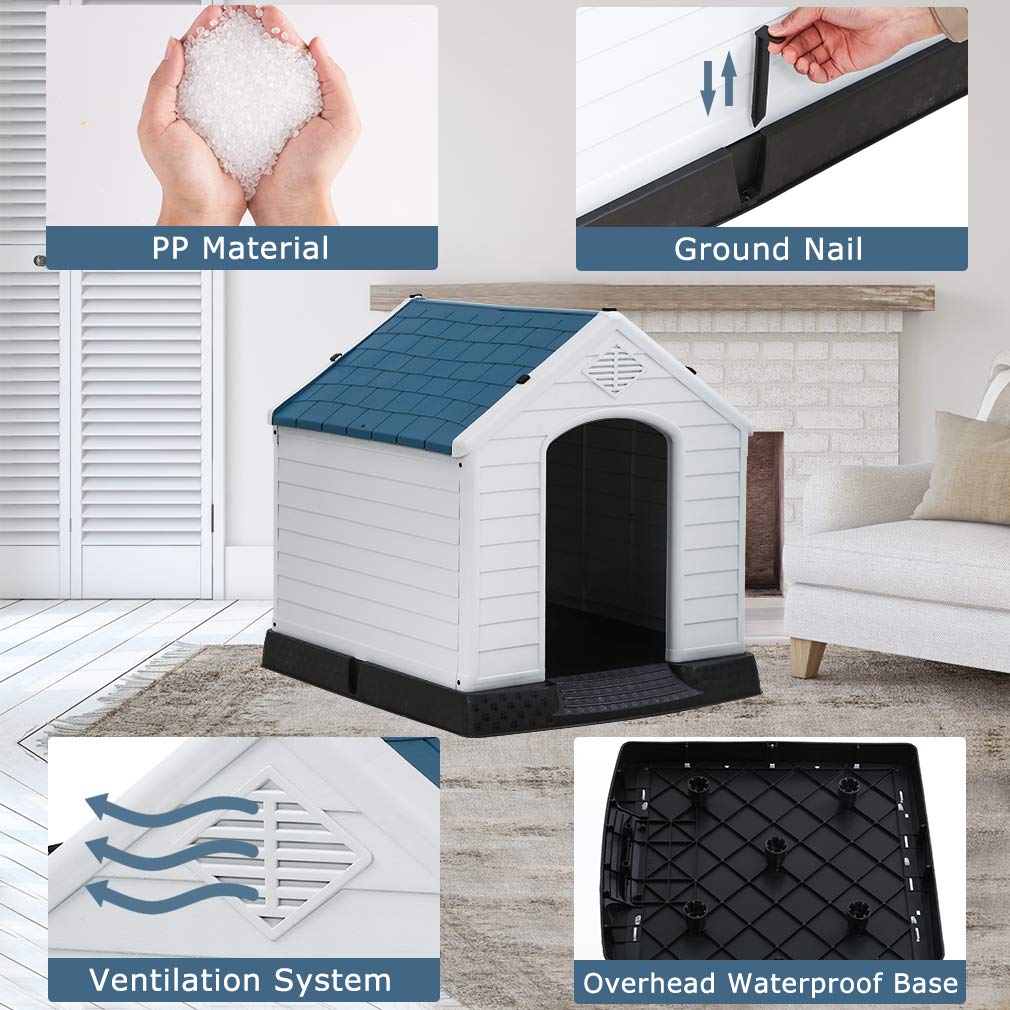 **BestPet Large Plastic Dog House - All-Weather, Durable & Ventilated for Small, Medium, Big Dogs - Elevated Floor & Base Support for Winter - Indoor/Outdoor Use (41