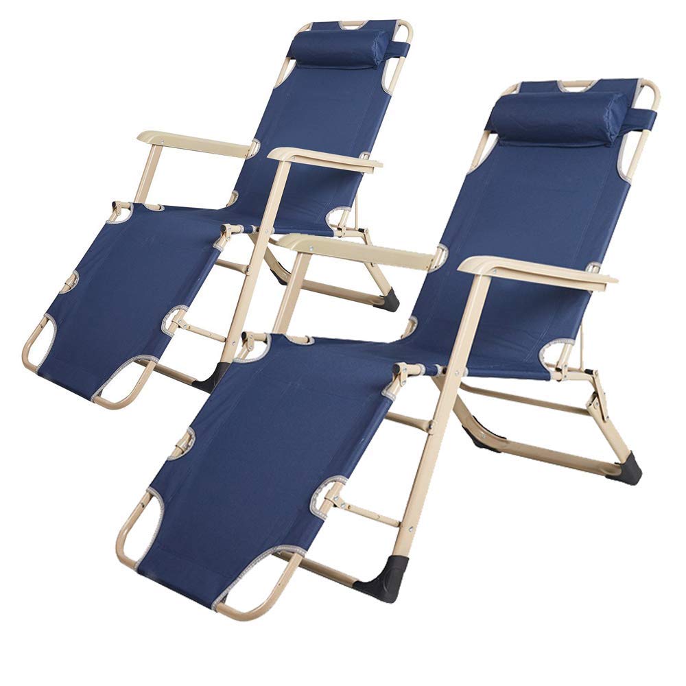 4-Pack Adjustable Folding Outdoor Chaise Lounge Chairs with Pillows - Waterproof Patio Furniture for Beach, Poolside, Backyard & Garden - Dark Blue
