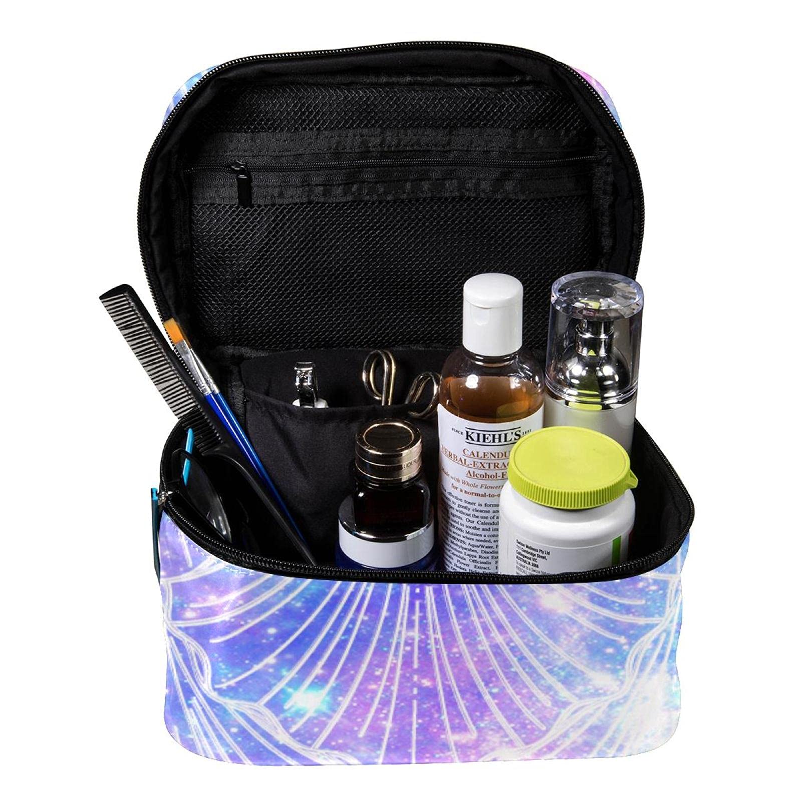 Mermaid Scale Galaxy Pattern Large Cosmetic Bag - Waterproof Travel Makeup Organizer with Zipper, Toiletry Pouch for Women & Girls | Perfect for Vacation, Gym, Beach & Daily Essentials Storage