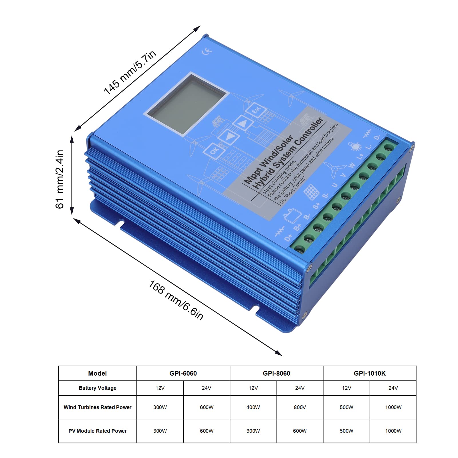 12V 24V MPPT Wind Solar Hybrid Charge Controller with LCD Display - Dual Power Boost for Off-Grid Battery Systems - Perfect for Home, RV, and Marine Solar/Wind Power Applications