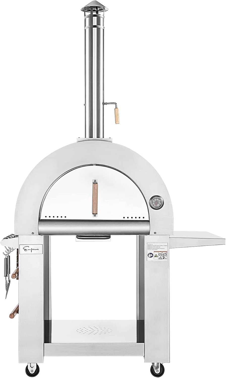 Empava 33 Inch Outdoor Wood Fired Pizza Oven with Stainless Steel Side Panel Table - Perfect for Backyard BBQs, Patio Parties & Italian Cooking