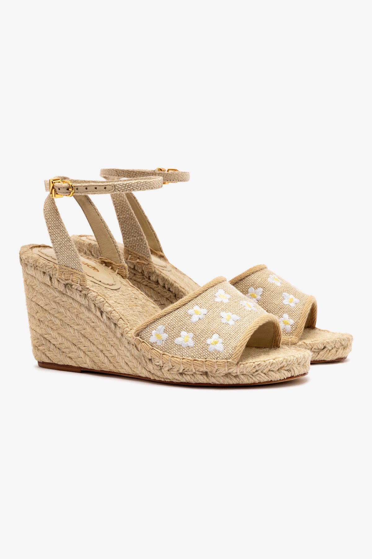 Letizia Espadrille Wedge Sandals - Raw Linen with Daisy Embroidery | Comfortable Summer Shoes for Women | Perfect for Beach, Vacation & Casual Outings