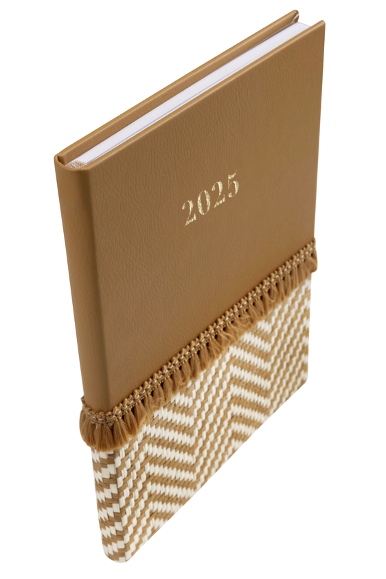 2025 Cumberland Belrose A5 Casebound Diary with Woven Fabric Cover & PU Underlayer - Week to View Planner - Natural Duo Color - Perfect for Office, School & Personal Organization