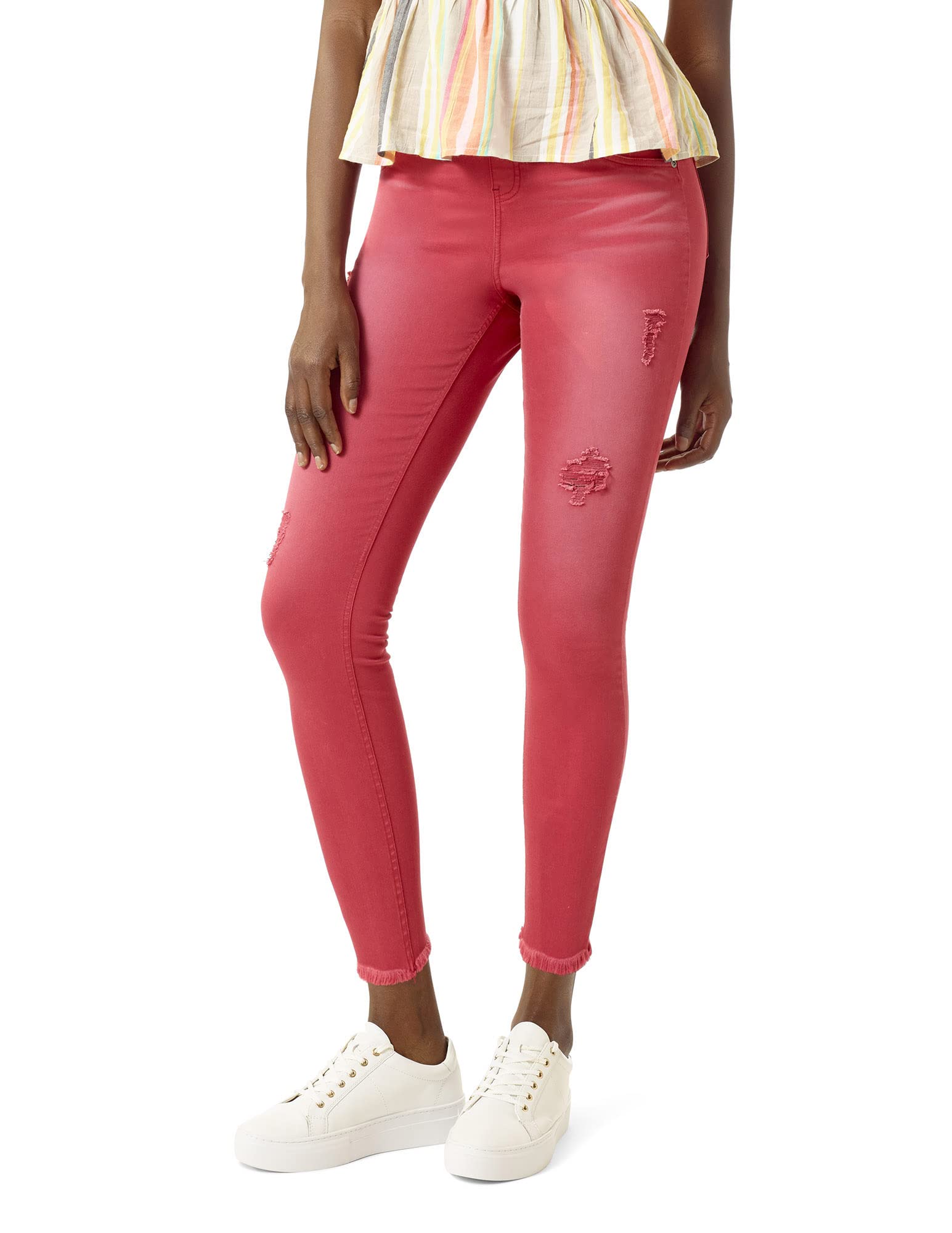 HUE Women's Ripped Denim High Rise Skimmer Legging - Stretchy Skinny Jeans for Women, Fashion Distressed Denim Pants (Black, Size 6) | Perfect for Casual Outfits, Date Night & Streetwear Looks