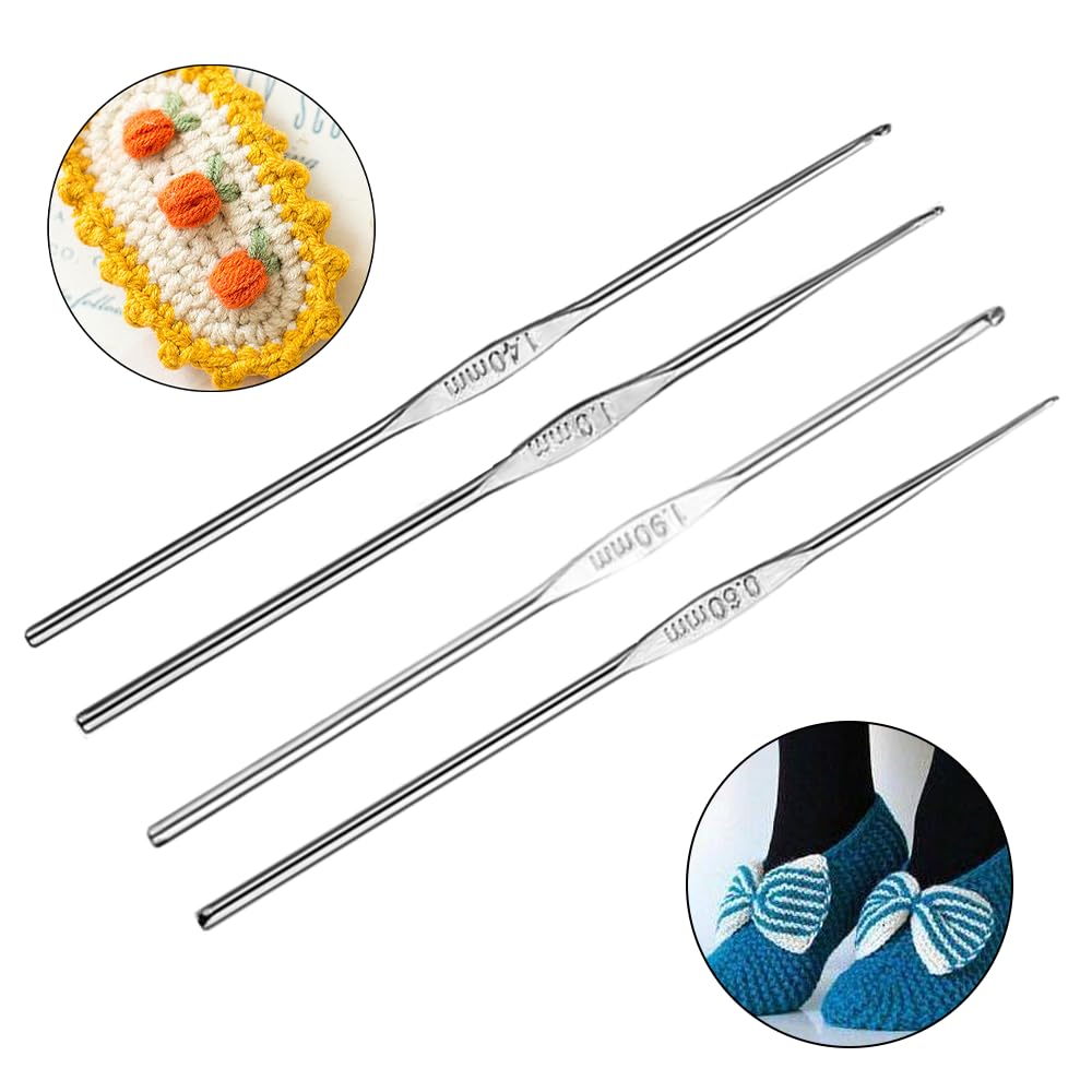 4 Pcs Stainless Steel Crochet Hooks Set - Ergonomic Knitting Needles for Beginners & Professionals | Perfect for Yarn Crafts, DIY Projects & Handmade Gifts