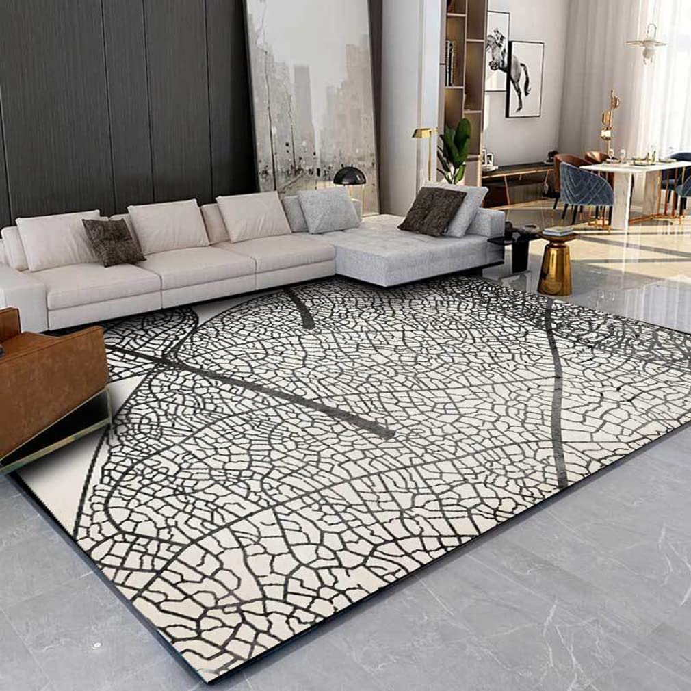 Modern Abstract Geometric Leaf Texture Area Rug - Non-Slip Luxury Carpet for Living Room, Bedroom, Bathroom - 4'x7' Home Decor Runner Rug with Creative Stitching - Perfect for Indoor & Outdoor Use