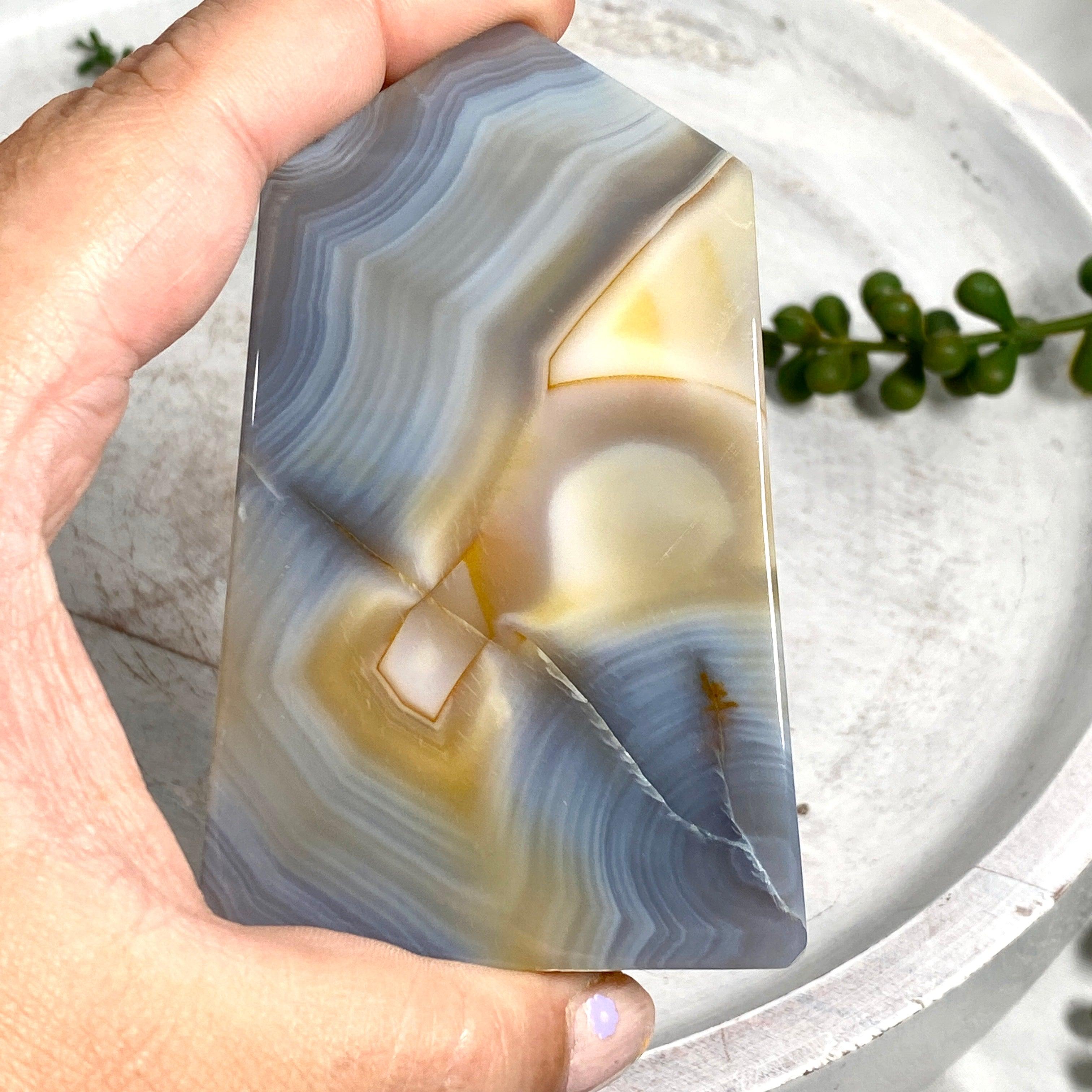 Natural Agate Slab Point ASP 04 - Premium Healing Crystal for Meditation, Home Decor & Energy Work - Perfect for Yoga Spaces, Office Desks & Gift Giving