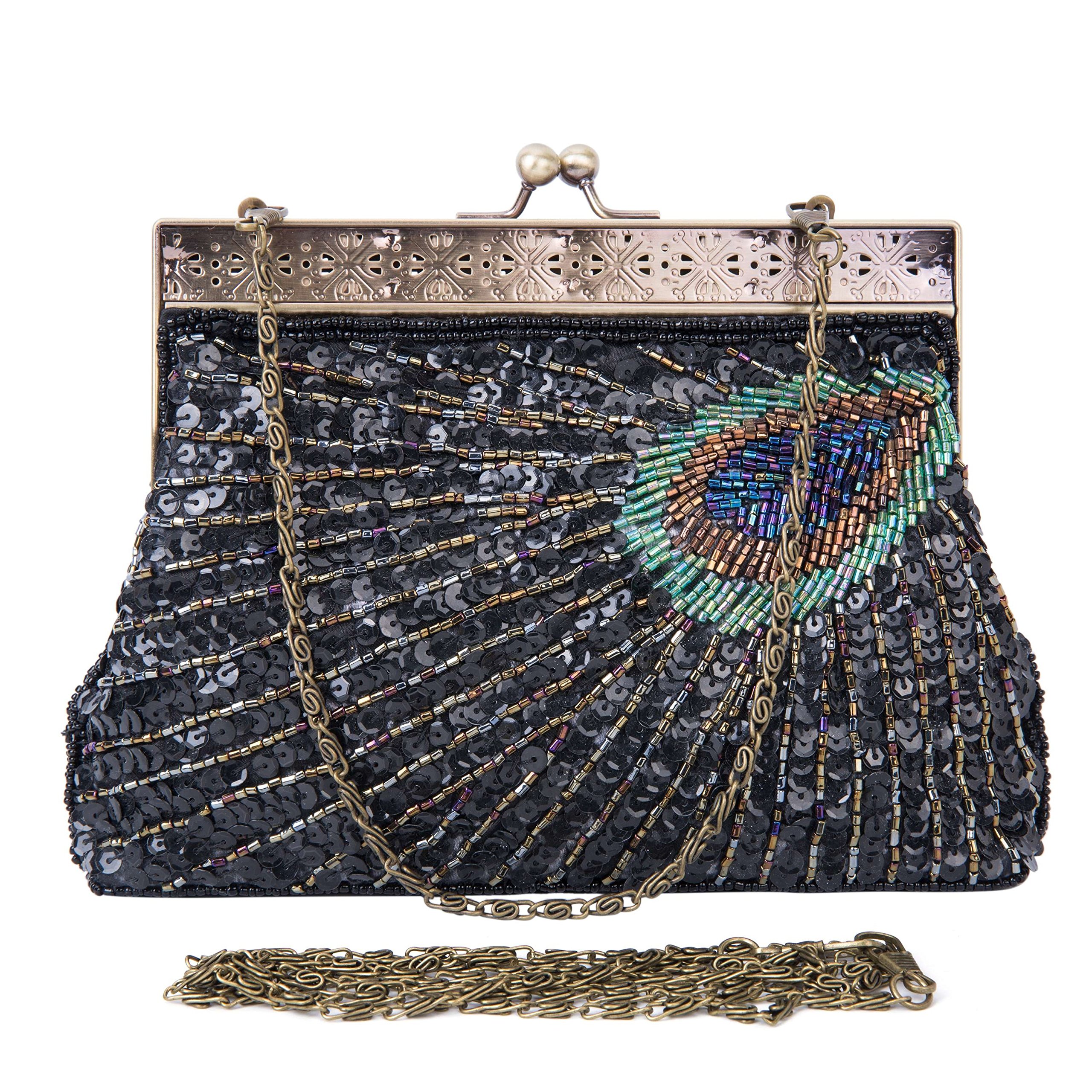 Vintage Beaded Sequin Peacock Clutch Purse - Elegant Evening Bag for Women, Wedding, Prom, Party & Special Occasions