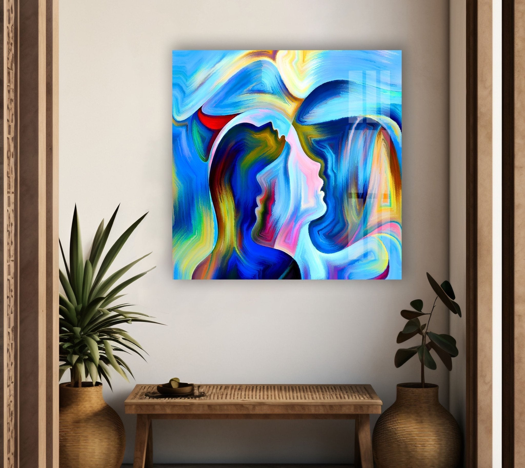 Abstract Woman Glass Wall Art - Modern Handmade Glass Painting for Home & Office Decor - Perfect for Living Room, Bedroom, or Office Wall Decor