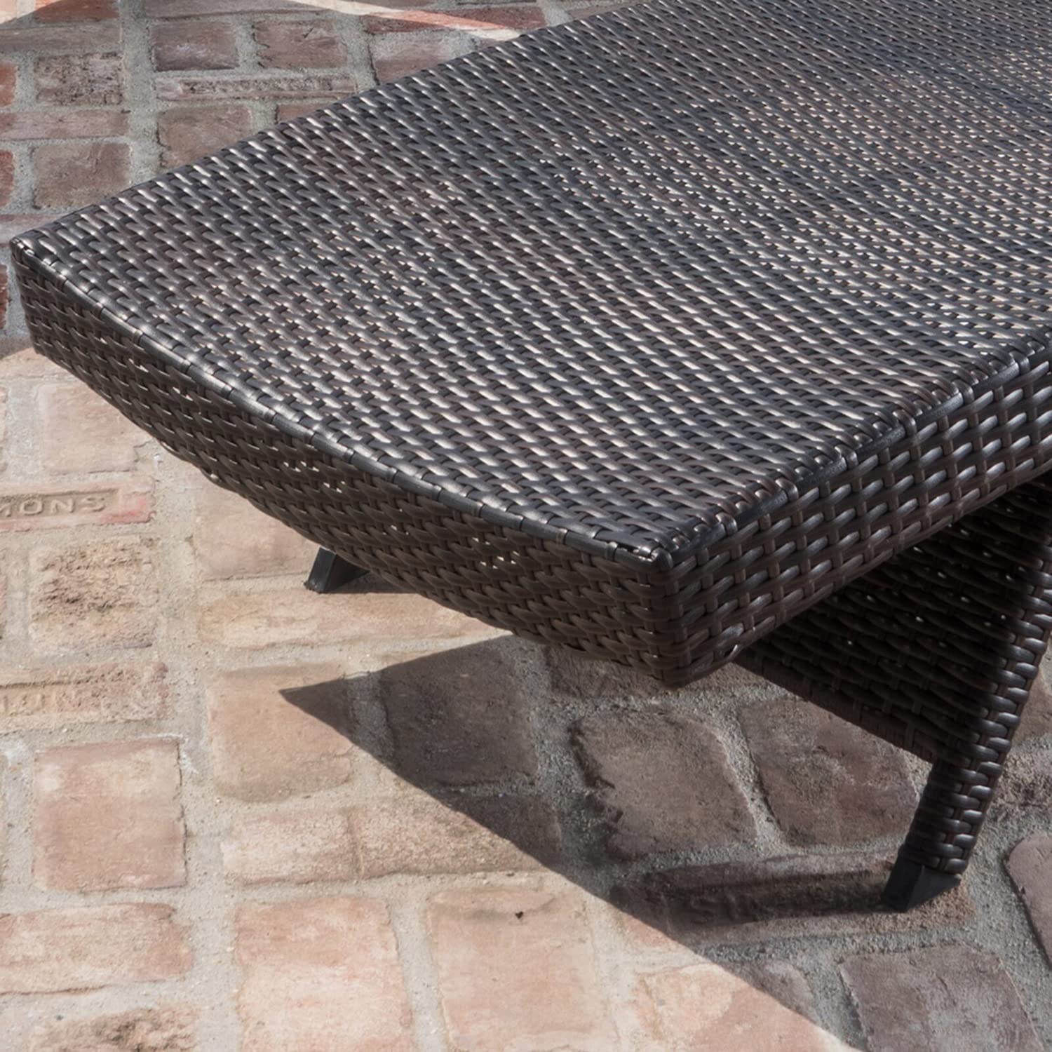PE Rattan Adjustable Backrest Chaise Lounge Set with Side Table - 2-Piece Outdoor Patio Furniture for Poolside, Beach & Sunbathing - Durable Wicker Recliner Chairs with Coffee Table for Backyard, Garden & Resort Relaxation