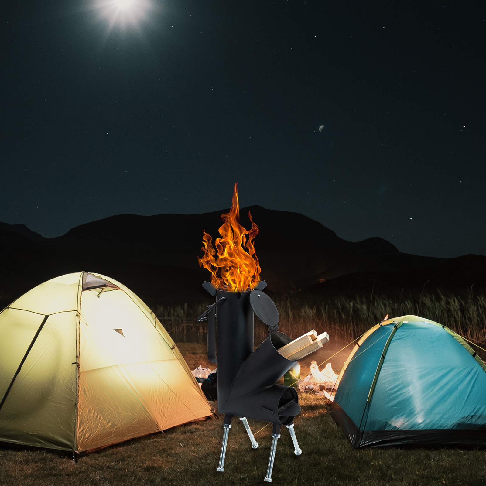 Portable Rocket Stove - Lightweight Wood Burning Camping Stove with Fire Poker | Perfect for Backpacking, Survival Gear & Outdoor Cooking | Great for Camping, Hiking, Picnics & Emergency Preparedness
