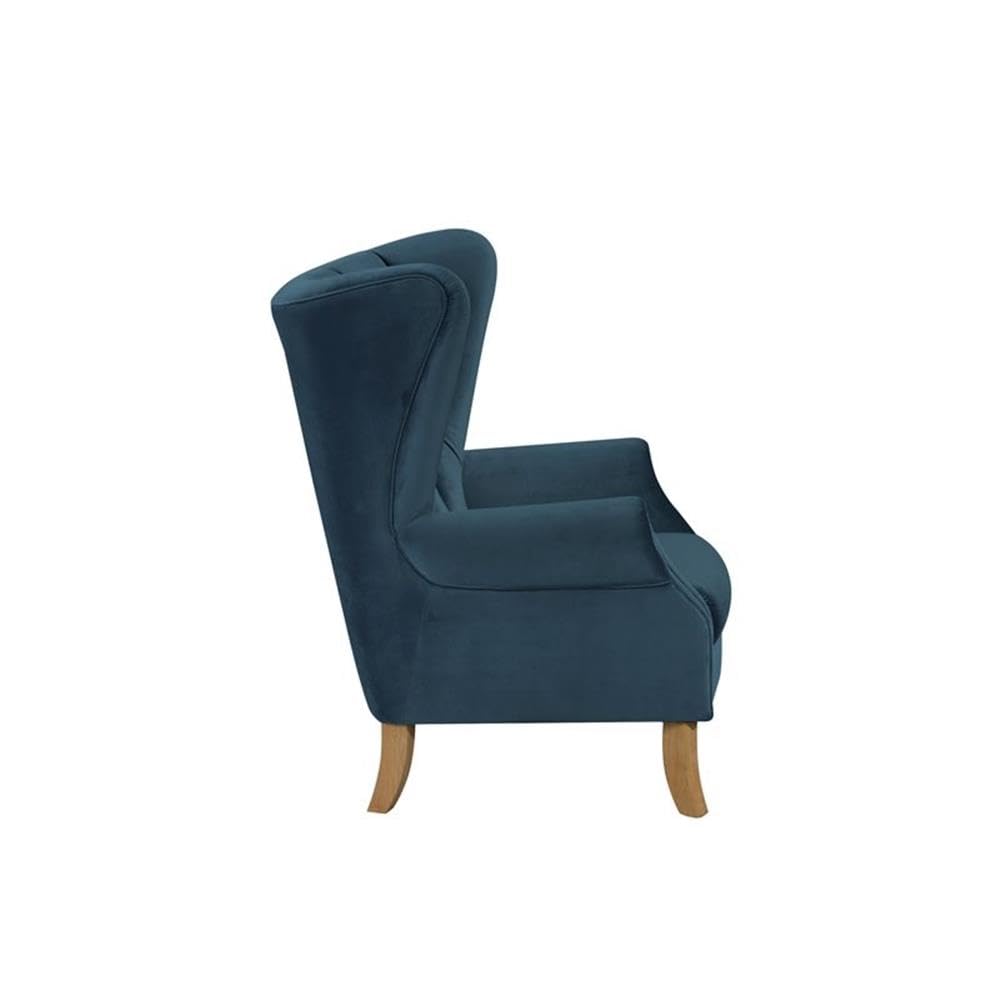 Acme Adonis Button Tufted Wingback Accent Chair - Luxe Azure Blue Velvet Upholstery for Living Room, Bedroom & Home Office Decor