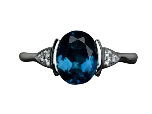 BeBold 3 Carat Oval London Blue Topaz Engagement Ring for Women - Petite Solitaire White Gold Plated Wedding Band, Perfect for Proposals, Anniversaries & Special Occasions
