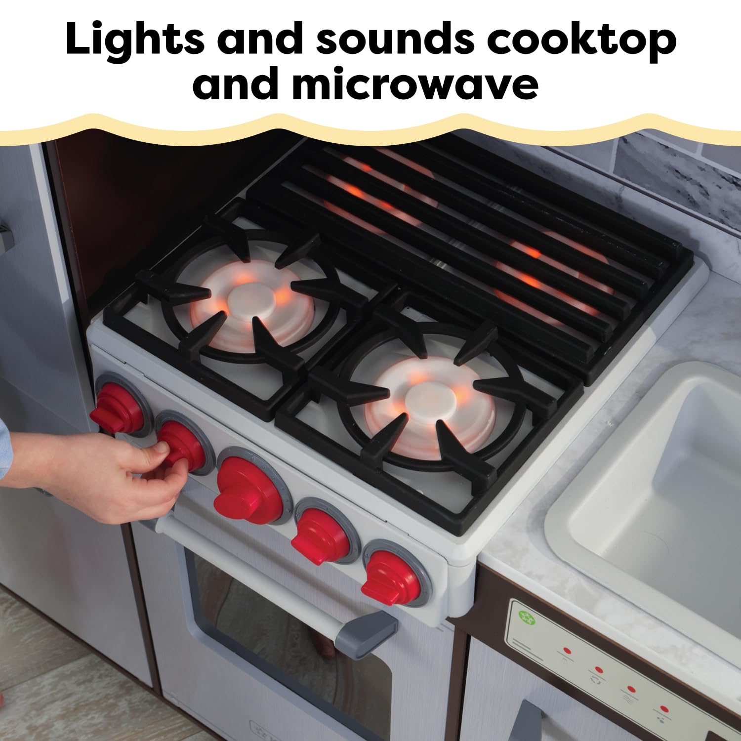 KidKraft Uptown Elite Espresso Play Kitchen - Wooden Pretend Play Set with Lights, Sounds & Working Ice Maker | EZ Kraft Assembly™ | Click & Turn Knobs | Educational Toy Gift for Kids Ages 3+ | Perfect for Imaginative Play, Role-Playing & Early Childhood Development