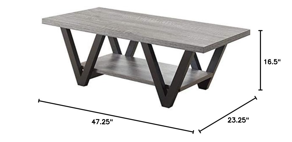 Pemberly Row V-Shaped Gray and Black Coffee Table - Modern Living Room Centerpiece for Home Decor & Entertainment