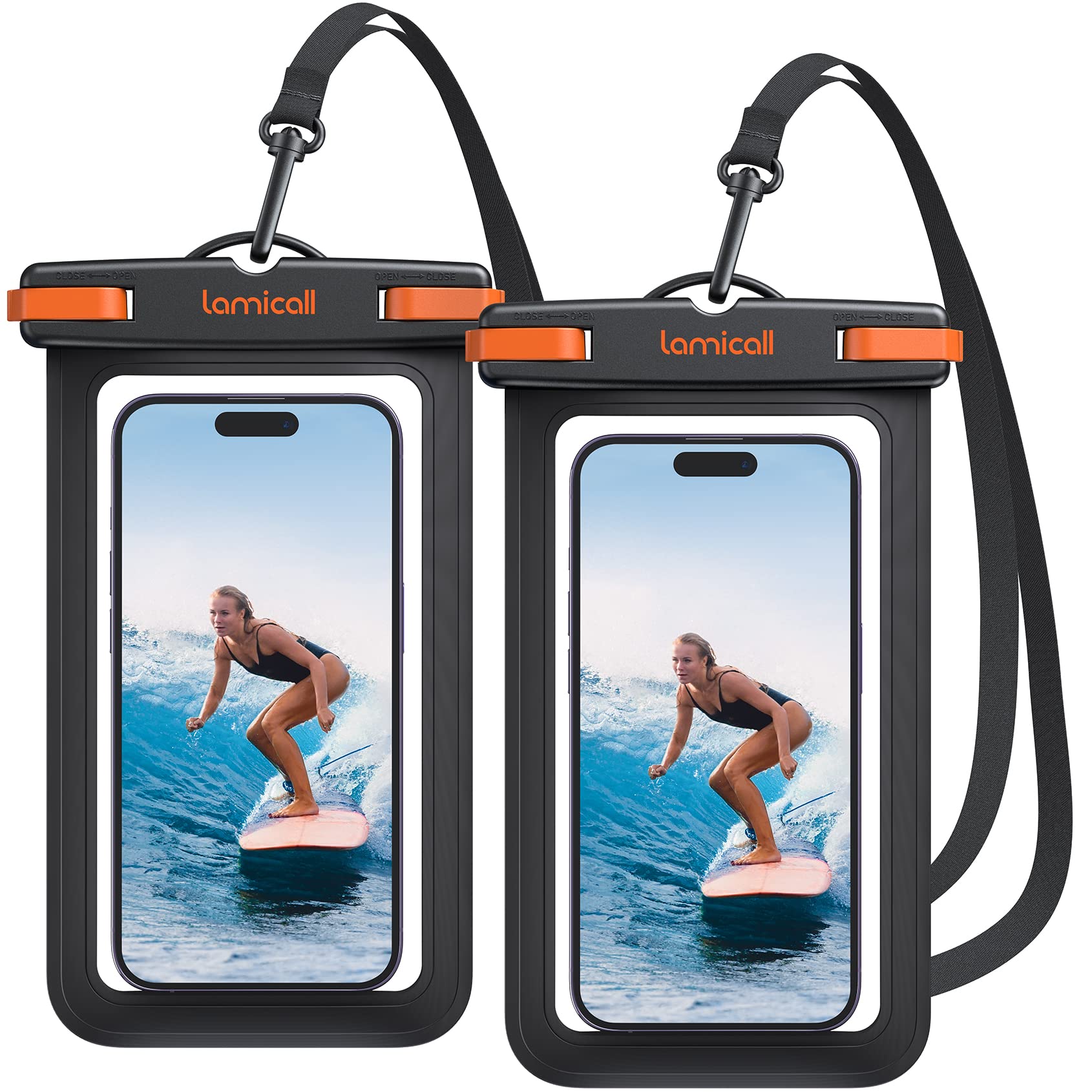 Lamicall Waterproof Phone Pouch Case - 2 Pack IPX8 Certified Underwater Phone Dry Bag for iPhone 12/13/14/15/16 Pro Max, Samsung Galaxy S24/S23 Ultra - Universal Fit for 4-7