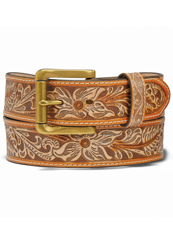 Justin C14124 Natural Floral Belt Tan - Stylish Women's Leather Waist Belt for Casual & Formal Outfits - Perfect for Dresses, Jeans & Office Wear