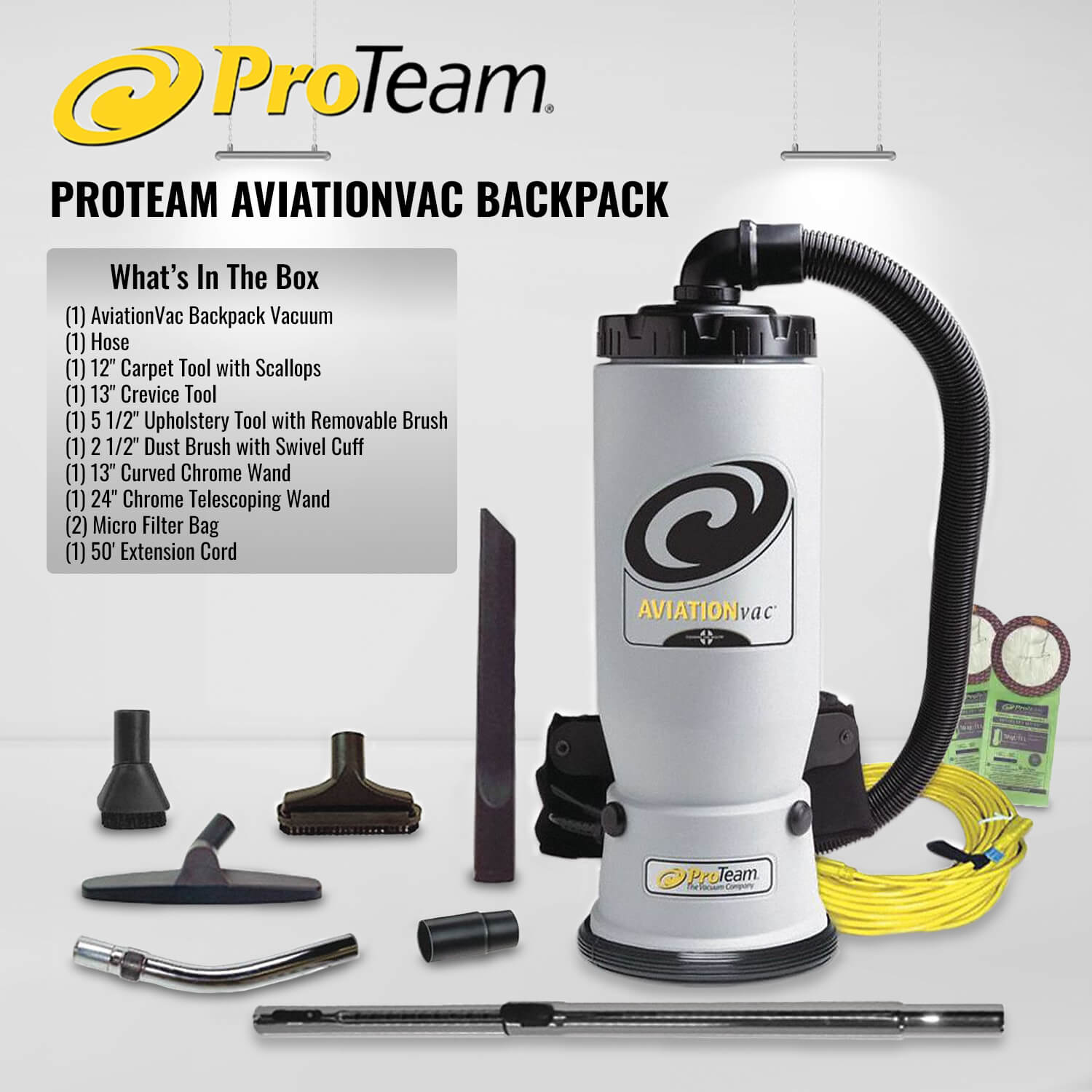 ProTeam 103024 6 QT Commercial Backpack Vacuum Cleaner - Lightweight & Powerful for Office, School, and Aviation Cleaning