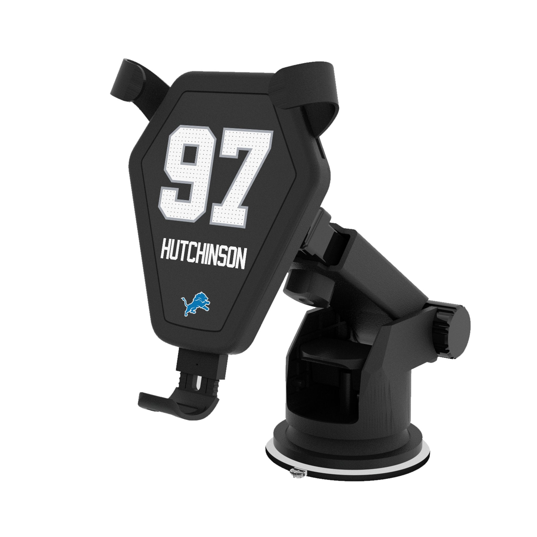 Aidan Hutchinson Detroit Lions 97 Ready Wireless Car Charger - Fast Qi Charging Phone Mount for iPhone & Android - Perfect for Road Trips & Commuting