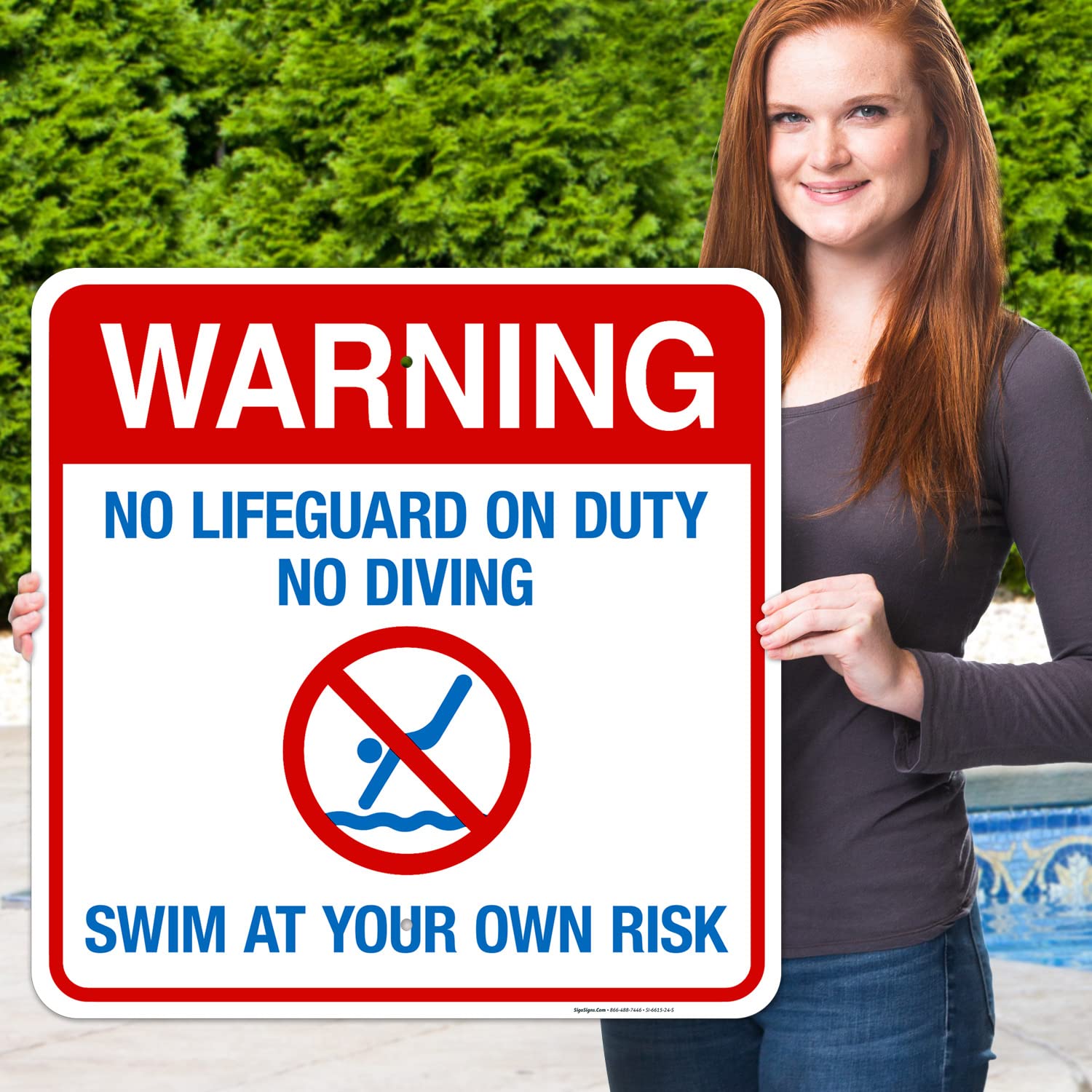 No Lifeguard On Duty No Diving Sign - 24x24 Inch Rust-Free Aluminum Pool Safety Sign | Fade-Resistant for Indoor & Outdoor Use | Made in USA | Perfect for Swimming Pools, Water Parks & Public Aquatic Areas