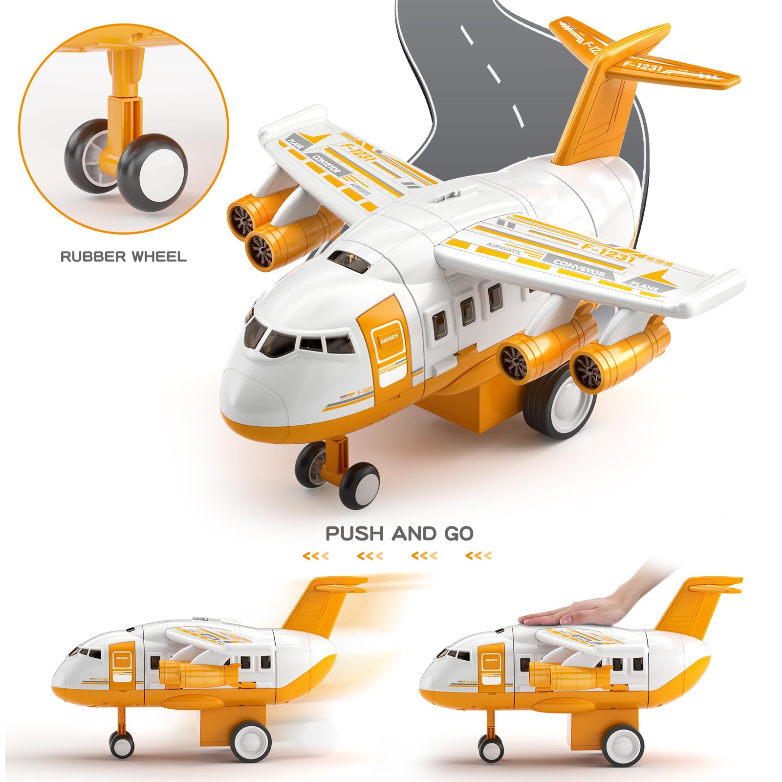 TEMI Kids Airplane & Race Car Toys for Boys 2-6 - 8 Construction Vehicles with Playmat | Birthday Gift for Toddlers | Indoor Play & Adventure Fun