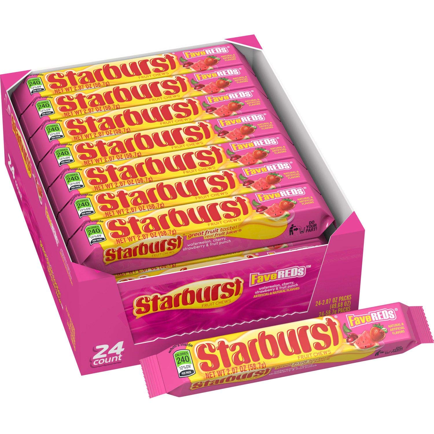 Starburst Fave Reds Fruit Chews Candy - 3 Pound Bulk Pack (12 Bags) - Sweet & Tangy Soft Chews for Parties, Halloween, Office Snacks & Movie Nights