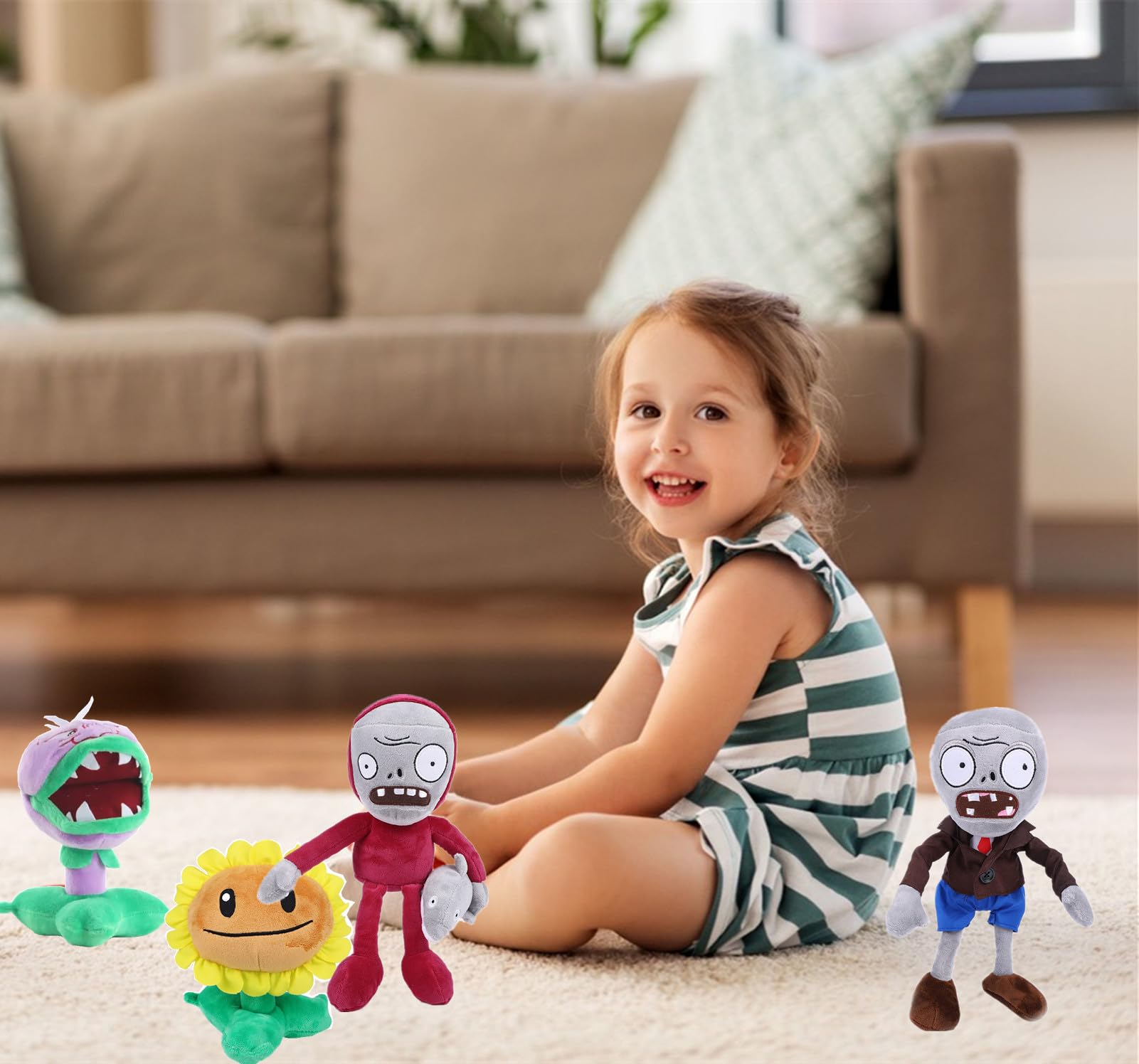4 Pack Plants vs Zombies Plush Toys - Sunflower, Chomper, Gray Zombie & Dolphin Rider Zombie Stuffed Dolls | Soft PVZ Plushies for Kids & Collectors | Perfect for Gifts, Gaming Decor & Cosplay