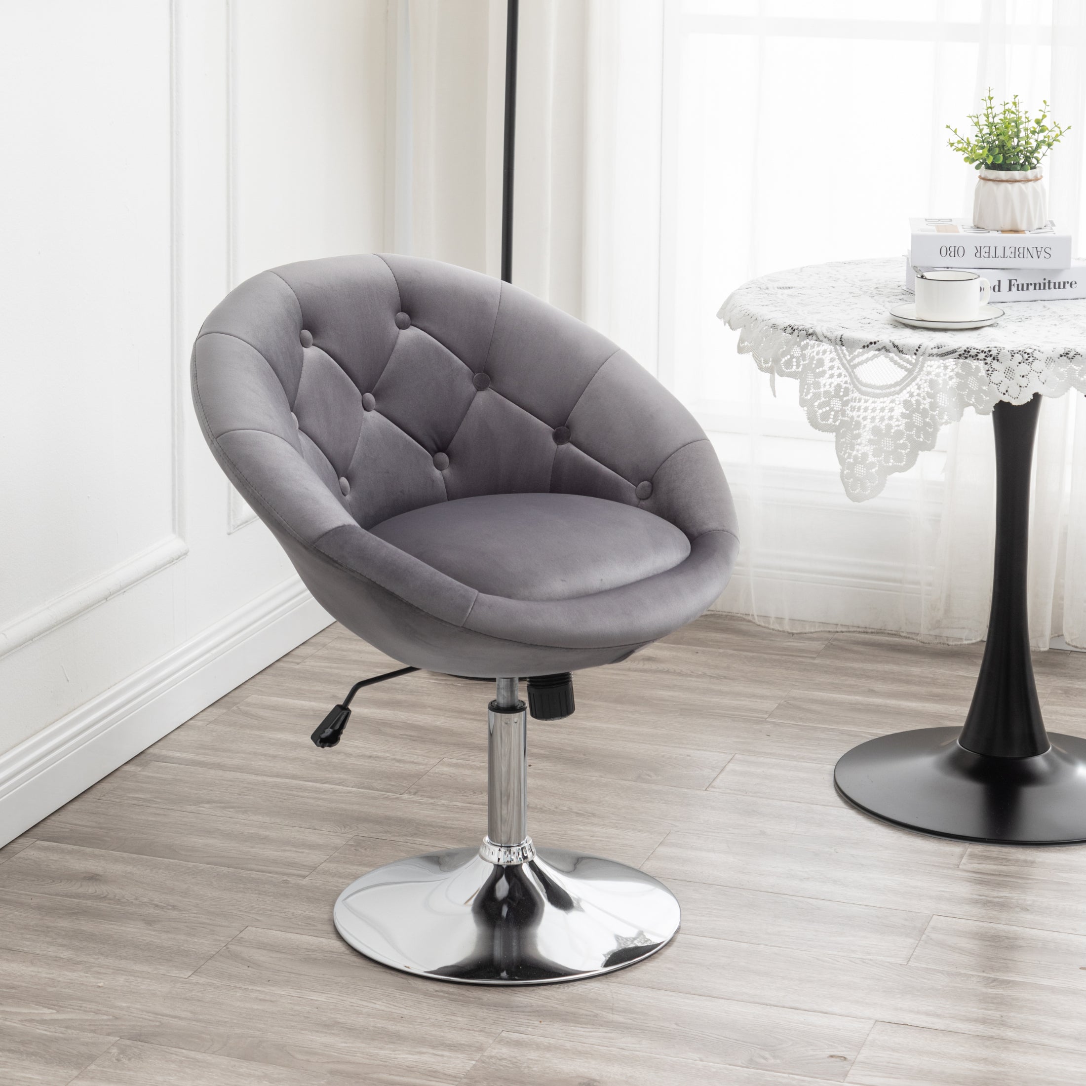 Roundhill Furniture Noas Velvet Upholstered Tufted Back Swivel Accent Chair - Modern Living Room Lounge Chair for Home Office, Bedroom & Reading Nook