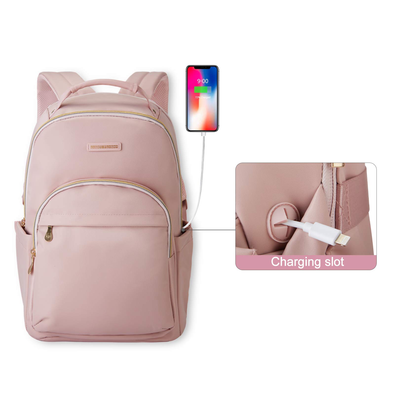 Lightweight Laptop Backpack for Women - 17.3 Inch Travel Backpack with USB Charging Port, Water Resistant College Bookbag for Work & School - Large Pink Backpack for Business Travel, Commuting & Daily Use