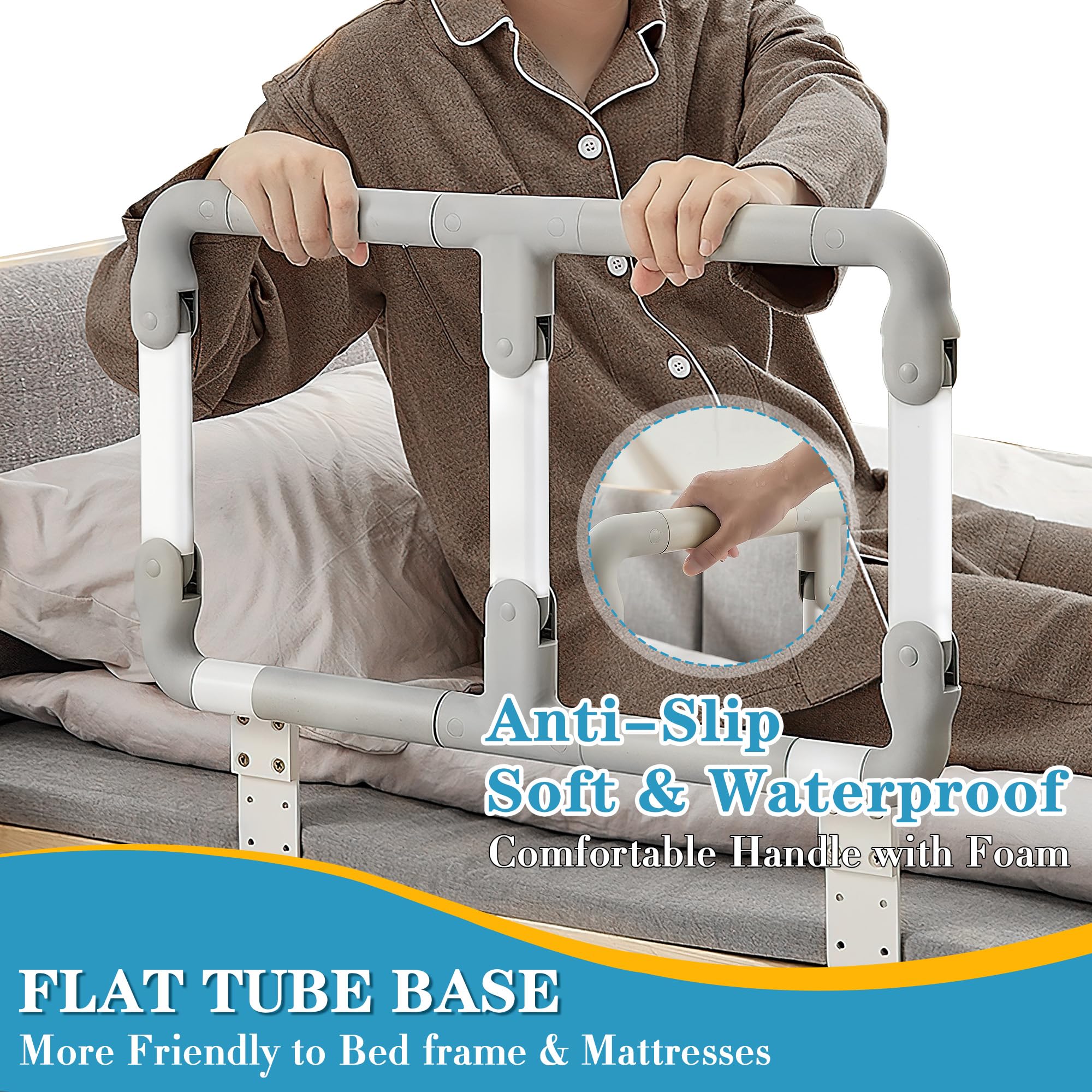 Adjustable Folding Bed Rails for Elderly & Seniors - Safety Assist Rail with Height Adjustment for Easy Bed Entry/Exit - Universal Fit for King, Queen, Full & Twin Size Beds - Ideal for Home Care, Hospitals & Mobility Assistance