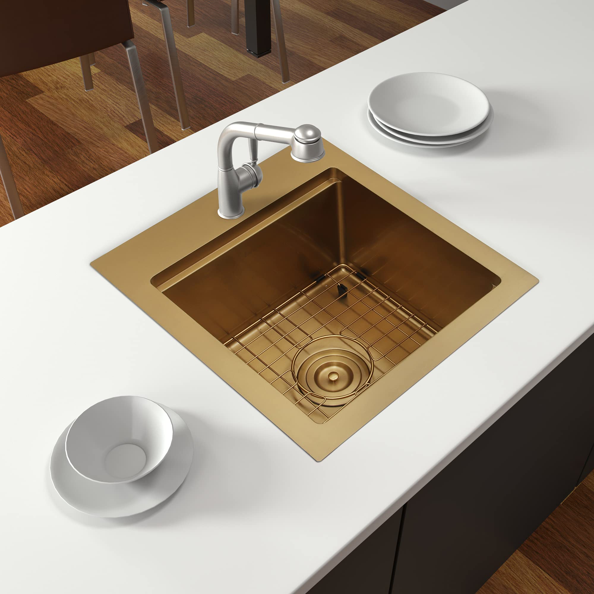 Premium 16 Gauge Stainless Steel Gold Bar Sink - Drop-In Design for Small Kitchen & Bar Prep (17