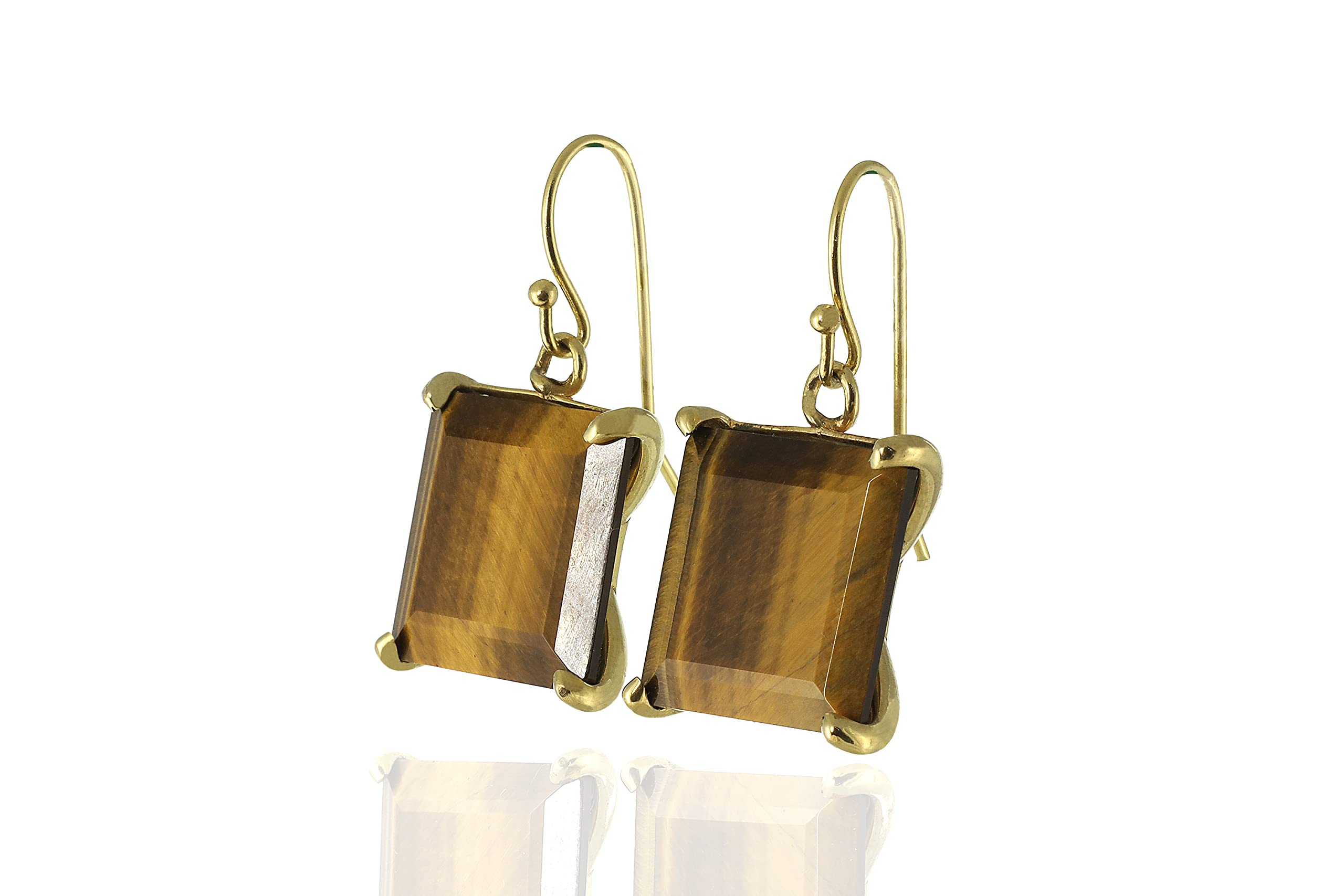 Luxury Tiger Eye Square Statement Earrings for Women - Large Gold Dangle Earrings with Genuine Gemstone - Elegant & Chic Jewelry for Parties, Weddings & Evening Events