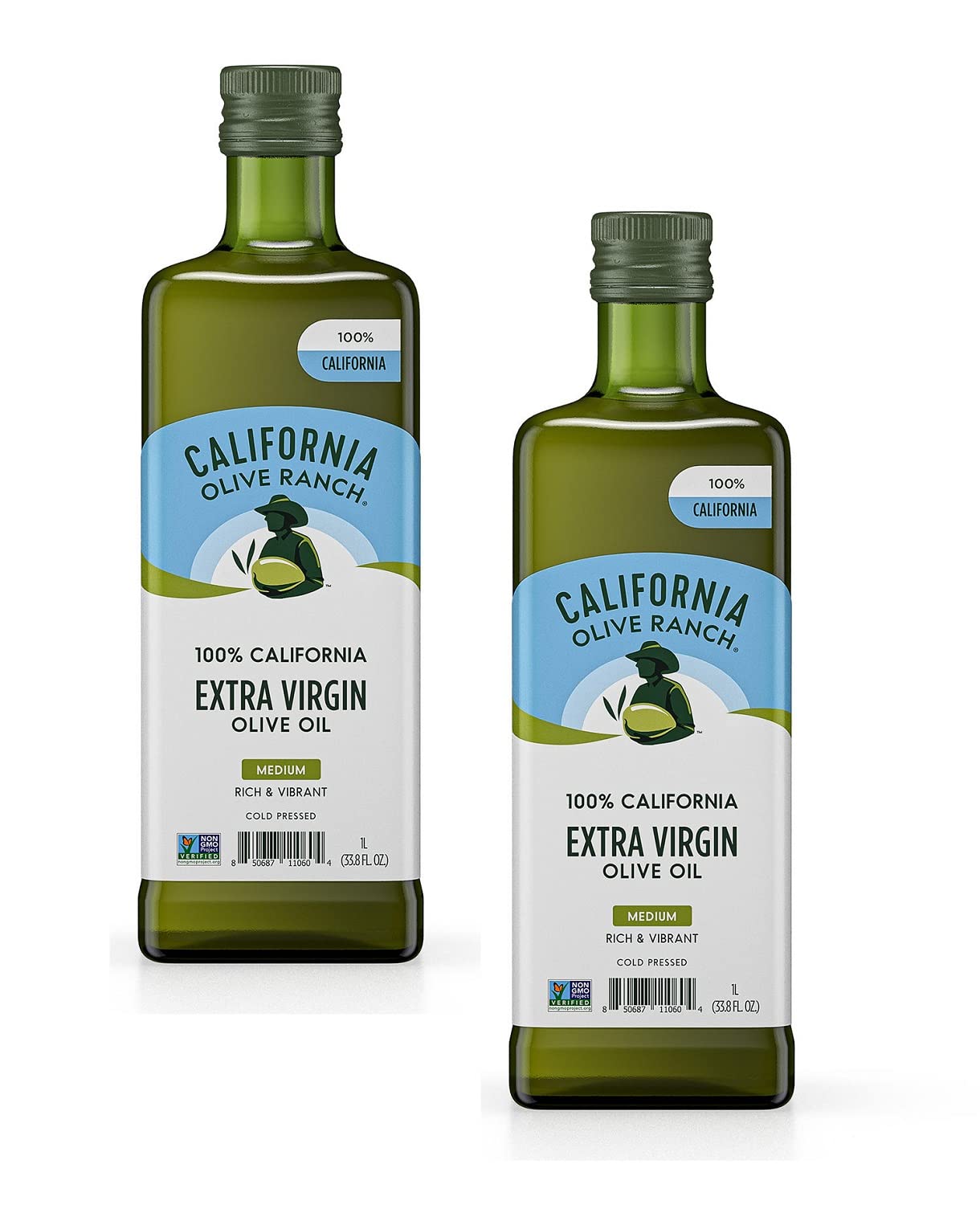 Premium 100% California Extra Virgin Olive Oil - Cold Pressed, Medium Intensity, Rich & Vibrant Flavor - 2 Bottles (33.8 fl oz/1L Each) - Perfect for Salad Dressings, Cooking & Gourmet Recipes