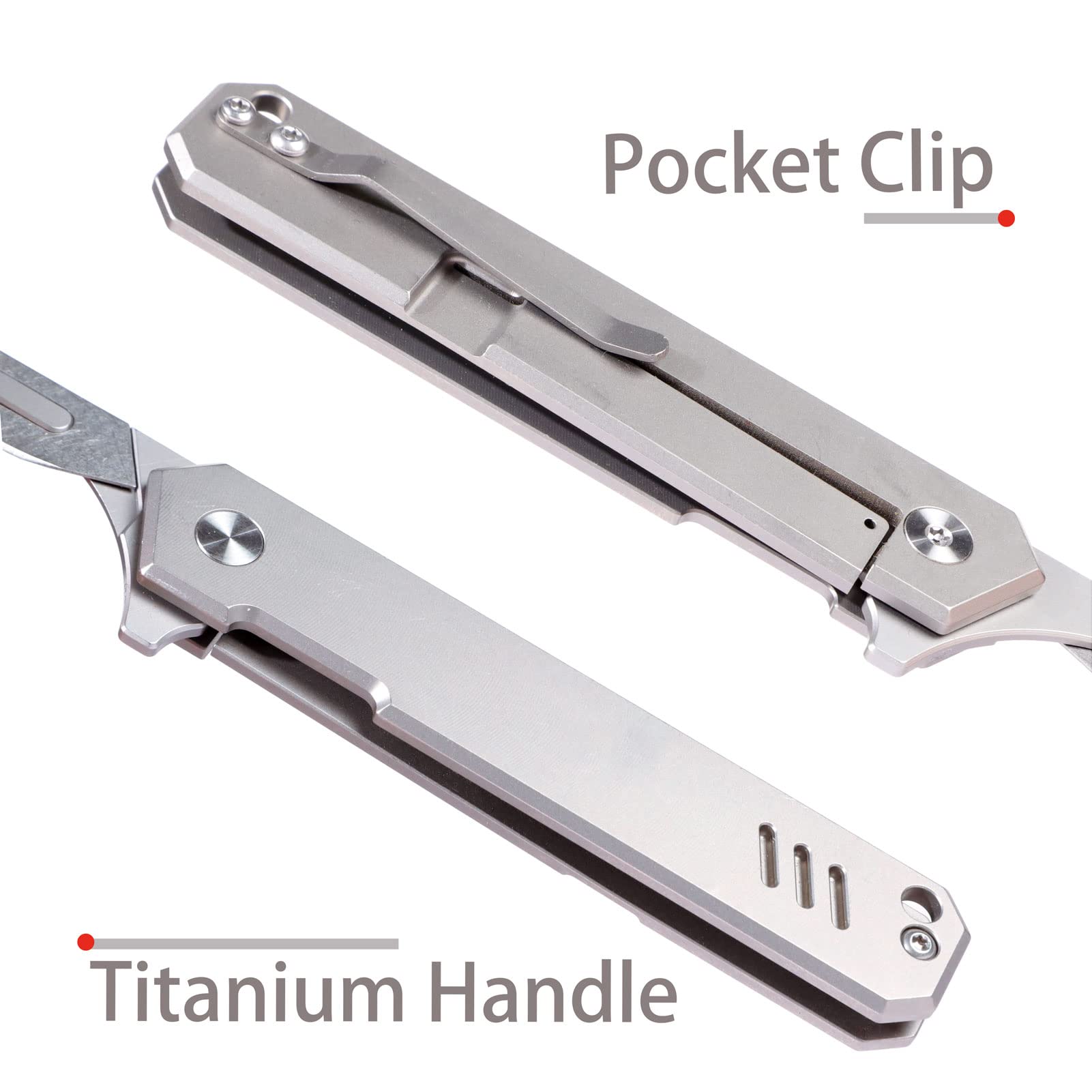 T37 Titanium Folding Pocket Scalpel Knife - 6pcs 440C #60 Blades, Compact Slim EDC Utility Knife with Pocket Clip for Camping, Hiking & Everyday Carry (EDC)