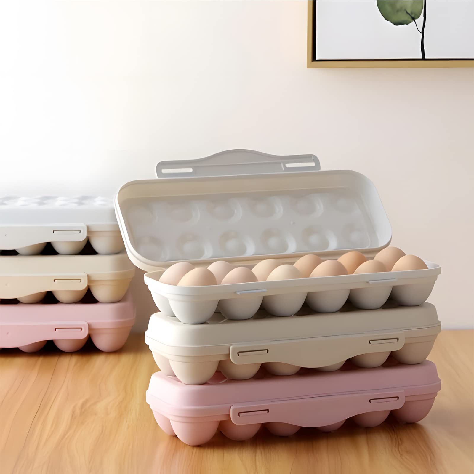 12-Slot Large Capacity Plastic Egg Storage Container - Stackable Refrigerator Organizer for Fresh Eggs, Perfect for Fridge, Picnic, Hiking & Travel (Pink) | Durable Outdoor Egg Holder for Camping & Kitchen Use