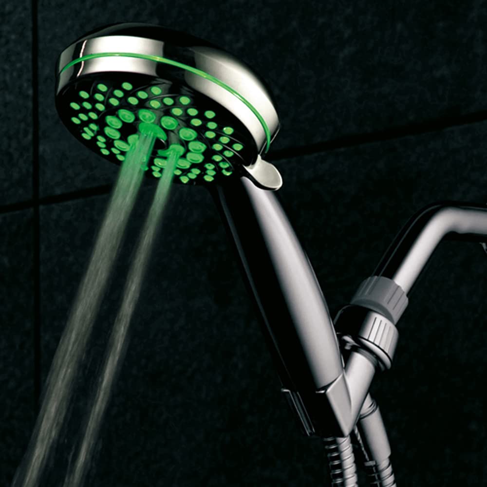 HotelSpa Neon Ultra-Luxury 7-Setting LED Hand Shower with Chrome Face & Color-Changing Temperature Sensor - Perfect for Bathroom, Spa, Hotel & Home Luxury Shower Experience