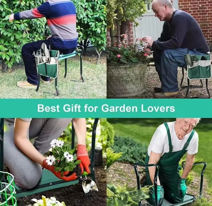 Foldable Garden Kneeler and Seat with Thickened Soft Pad - Ergonomic Kneeling Stool with 2 Tool Pouches for Gardening, Weeding, Planting - Perfect Outdoor Kneeler Bench for Seniors & Gardeners